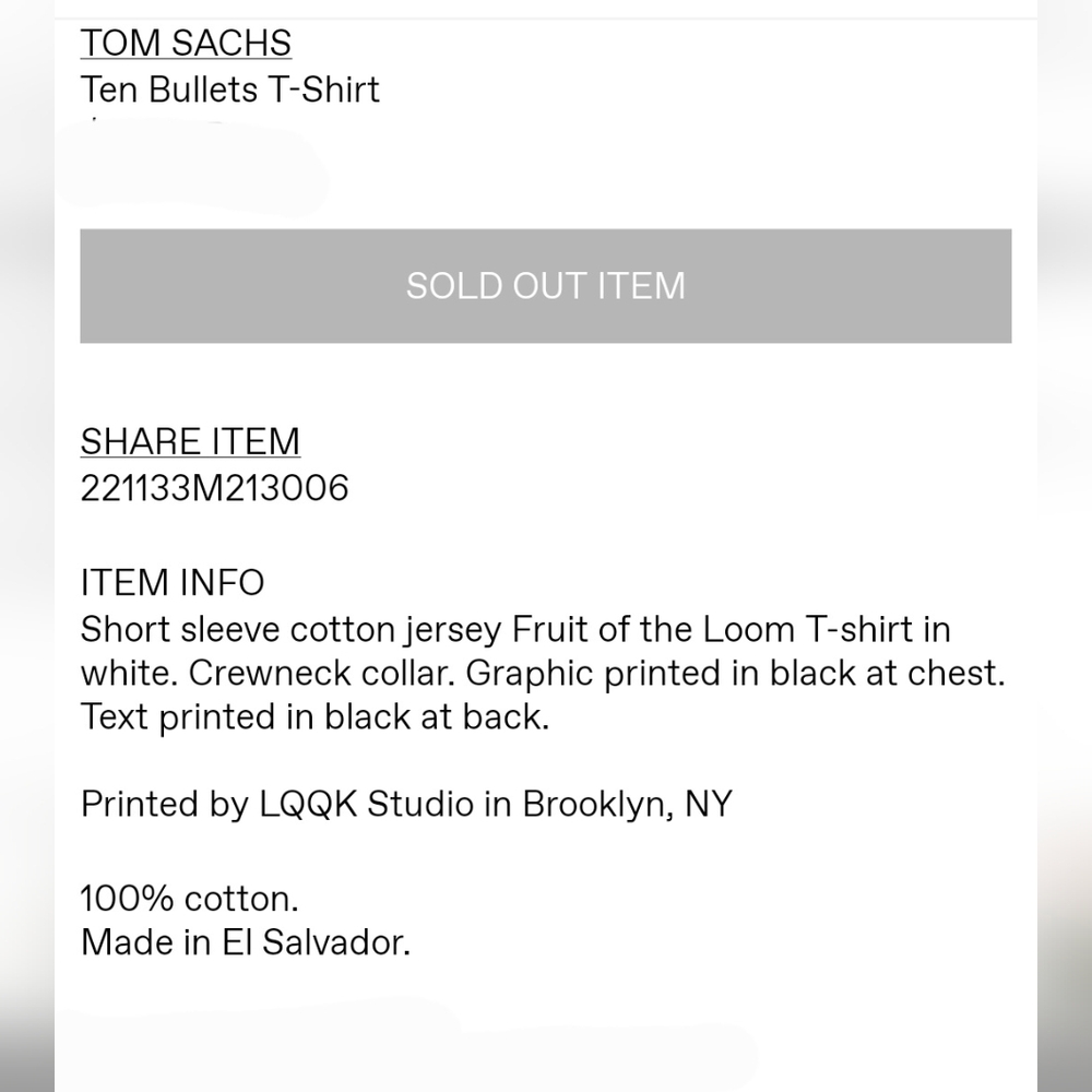 Tom Sachs Ten Bullets T-Shirt Unisex - Picture 4 of 4